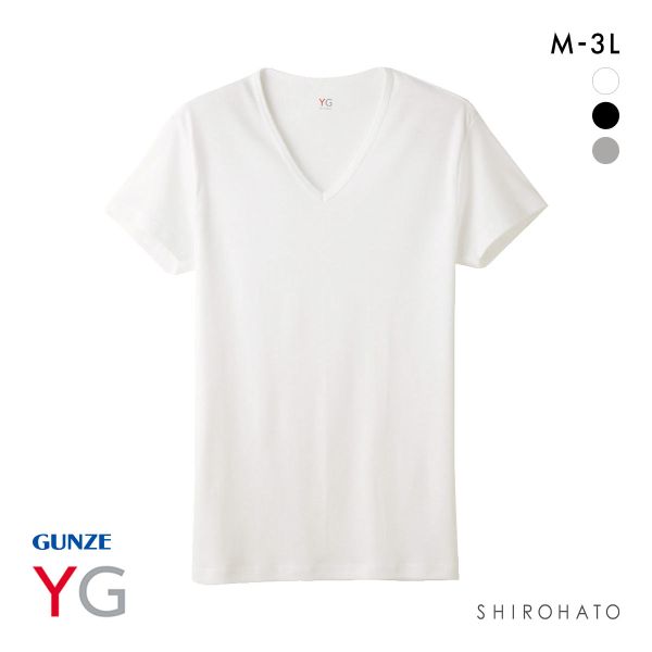 グンゼ GUNZE ワイジー YG コットン100％ Vネック Tシャツ メンズ 定番 ベーシック オールシーズン(WH-ホワイト-M)