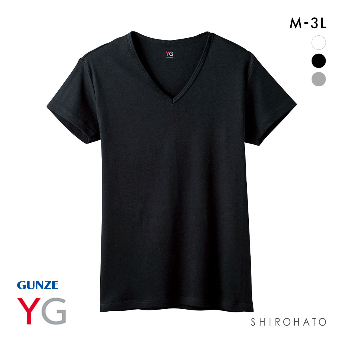 グンゼ GUNZE ワイジー YG コットン100％ Vネック Tシャツ メンズ 定番 ベーシック オールシーズン(BK-ブラック-M)