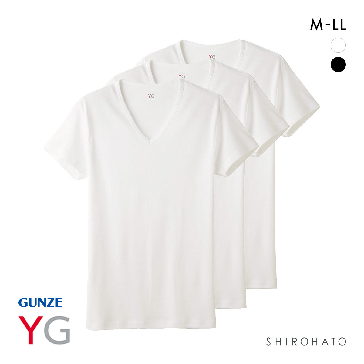 グンゼ GUNZE ワイジー YG コットン100％ Vネック Tシャツ メンズ 定番 ベーシック オールシーズン 三枚組(WH-ホワイト-M)