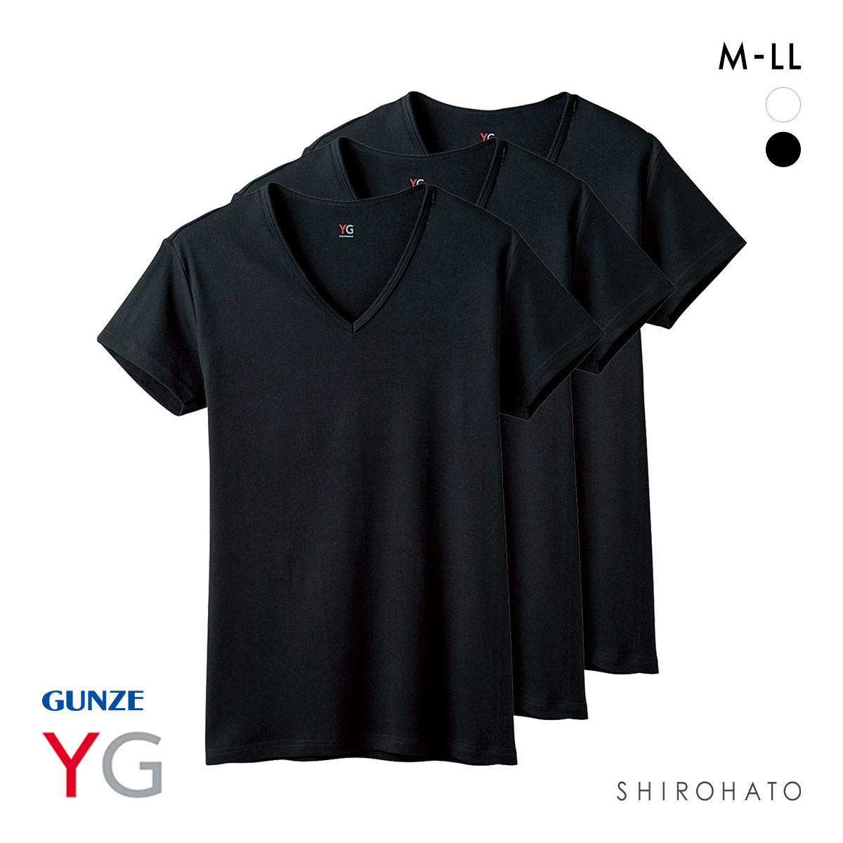 グンゼ GUNZE ワイジー YG コットン100％ Vネック Tシャツ メンズ 定番 ベーシック オールシーズン 三枚組(BK-ブラック-M)