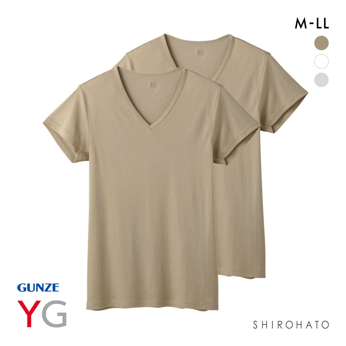 グンゼ GUNZE ワイジー YG DRY&DEO インナー Tシャツ Vネック 2枚組 YV0115A(BE-ベージュ-M)