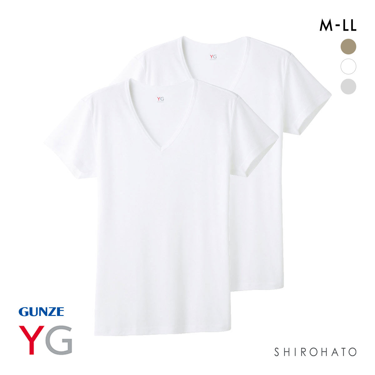 グンゼ GUNZE ワイジー YG DRY&DEO インナー Tシャツ Vネック 2枚組 YV0115A(WH-ホワイト-M)