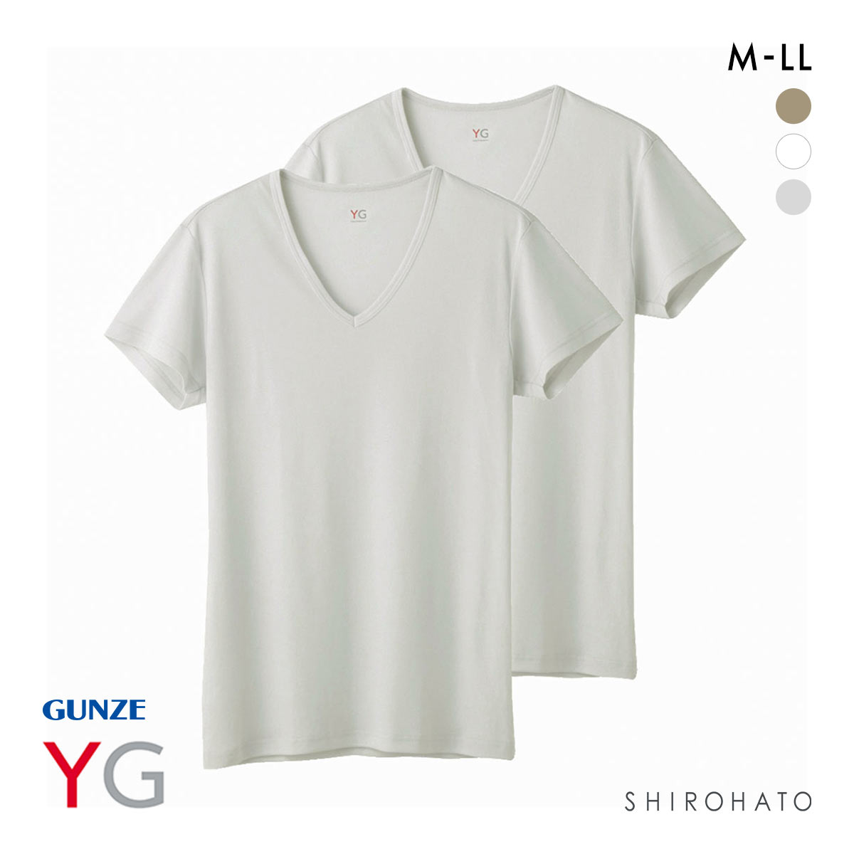 グンゼ GUNZE ワイジー YG DRY&DEO インナー Tシャツ Vネック 2枚組 YV0115A(LGY-薄グレー-M)