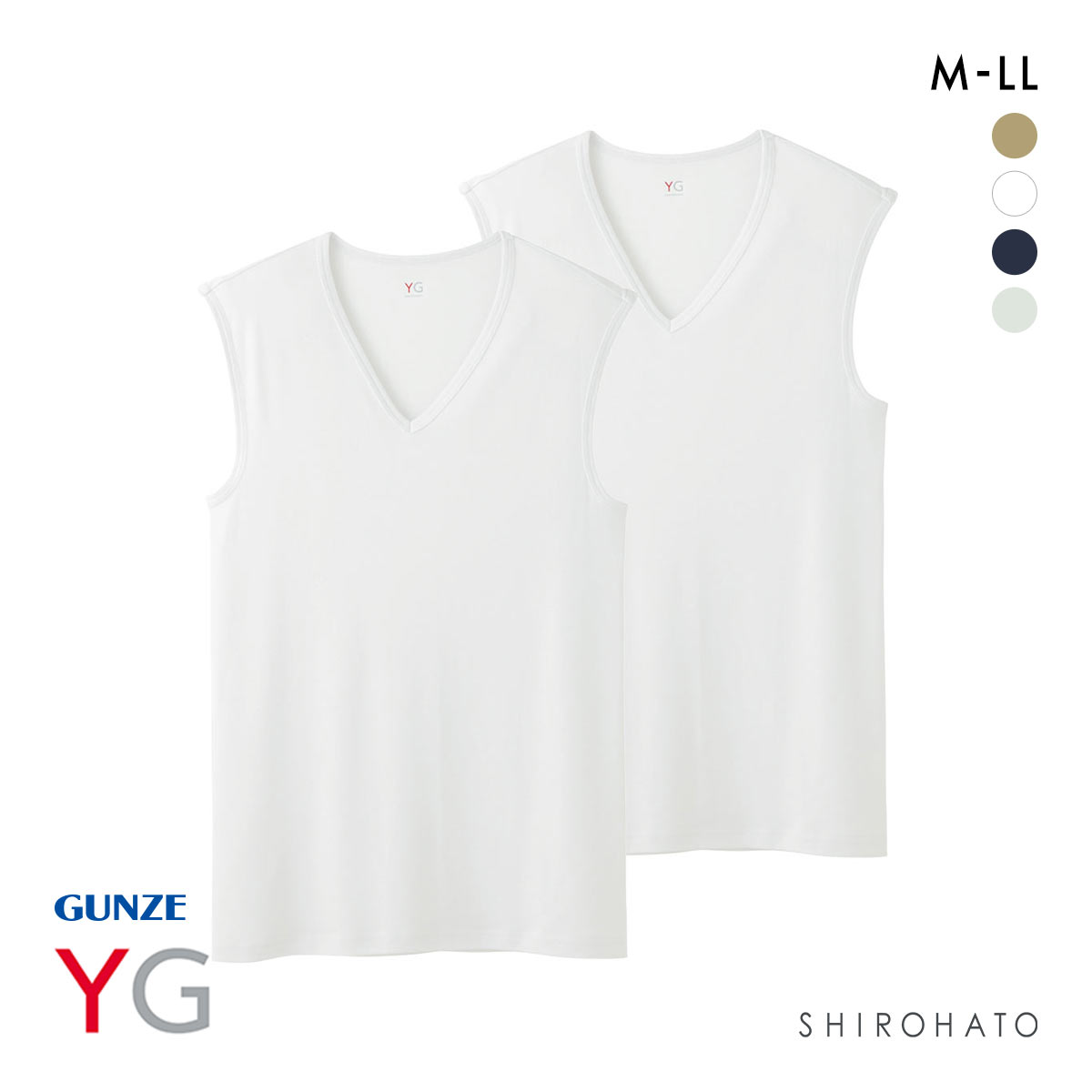 グンゼ GUNZE ワイジー YG DRY&DEO Vネック スリーブレス シャツ メンズ インナー 2枚組 YV0118A(WH-ホワイト-M)