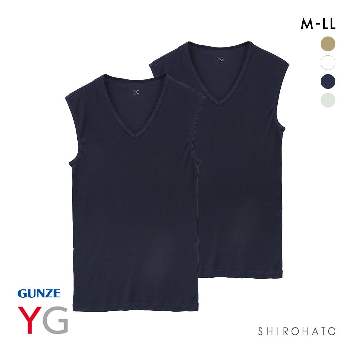 グンゼ GUNZE ワイジー YG DRY&DEO Vネック スリーブレス シャツ メンズ インナー 2枚組 YV0118A(NV-ネイビー-M)