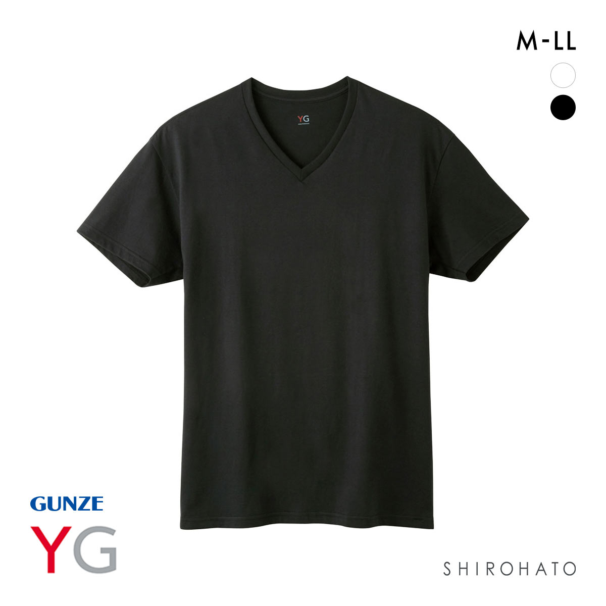 グンゼ GUNZE ワイジー YG 超速吸水 Vネック Tシャツ メンズ インナー 本体綿100％(BK-ブラック-M)
