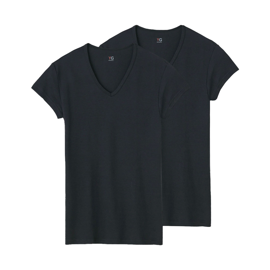 グンゼ GUNZE ワイジー YG DRY&COOL 汗取りパッド付き Vネック Tシャツ 2枚組 メンズ インナー 鹿の子編み 袖丈短め クール(BK-ブラック-M)