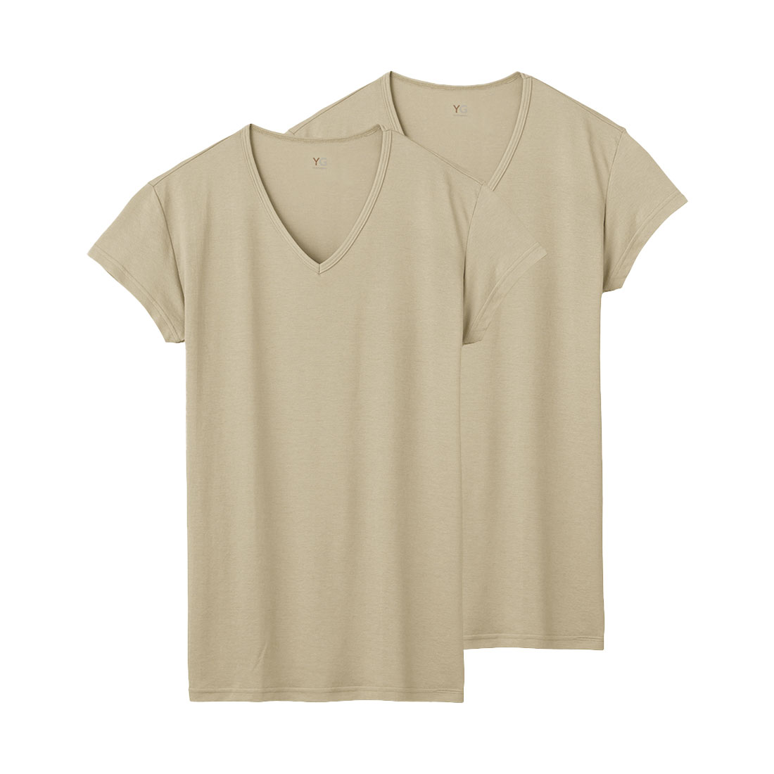 グンゼ GUNZE ワイジー YG DRY&COOL 汗取りパッド付き Vネック Tシャツ 2枚組 メンズ インナー 鹿の子編み 袖丈短め クール(BE-ベージュ-M)