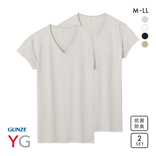 グンゼ GUNZE ワイジー YG DRY&COOL 汗取りパッド付き Vネック Tシャツ 2枚組 メンズ インナー 鹿の子編み 袖丈短め クール