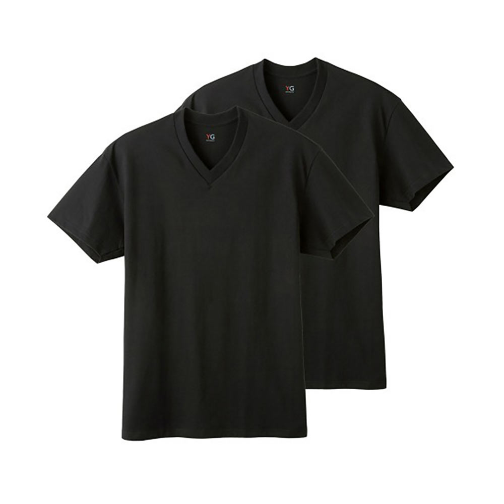 グンゼ GUNZE ワイジー YG コットン100% Vネック Tシャツ 2枚組 メンズ インナー 天竺(BK-ブラック-M)