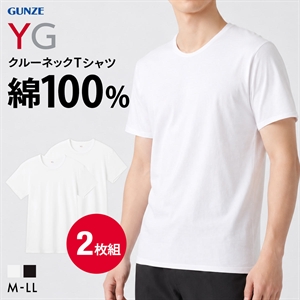グンゼ YG コットン100％ フライス クルーネック Tシャツ 2枚セット メンズ インナー 大きいサイズ GUNZE ワイジー