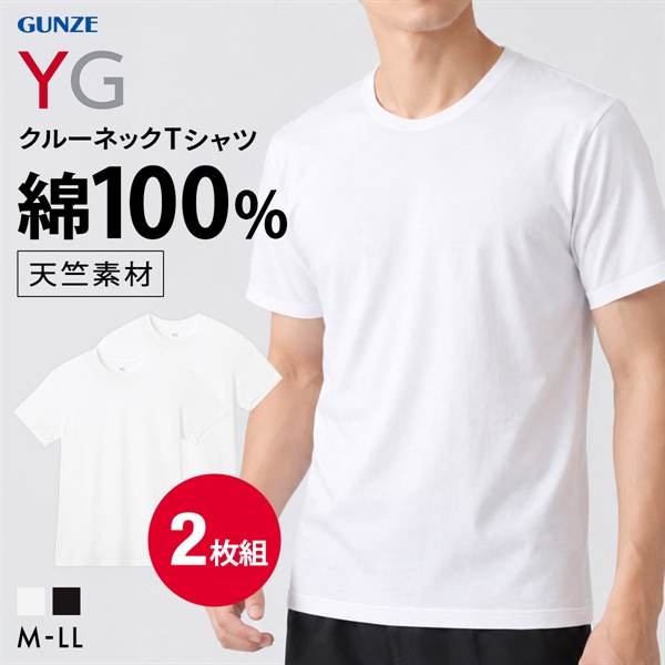 グンゼ YG コットン100％ 天竺 クルーネック Tシャツ 2枚セット メンズ インナー 大きいサイズ GUNZE ワイジー