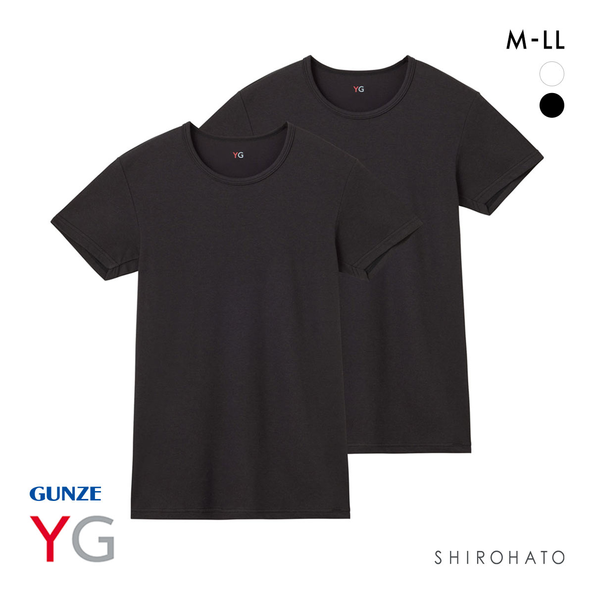 グンゼ YG ドライタッチ 鹿の子 クルーネック Tシャツ 2枚セット メンズ インナー クール 大きいサイズ GUNZE ワイジー(BK-ブラック-M)