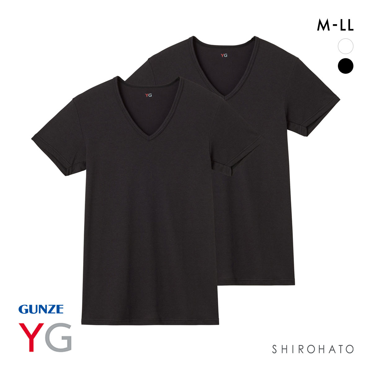グンゼ YG ドライタッチ 鹿の子 Vネック Tシャツ 2枚セット メンズ インナー クール GUNZE ワイジー(BK-ブラック-M)