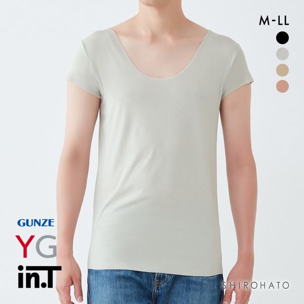 グンゼ GUNZE ワイジー YG インティー in.T 半袖 Tシャツ カットオフ 脇パッド付 後ろ丈長め クルーネック ボートネック対応
