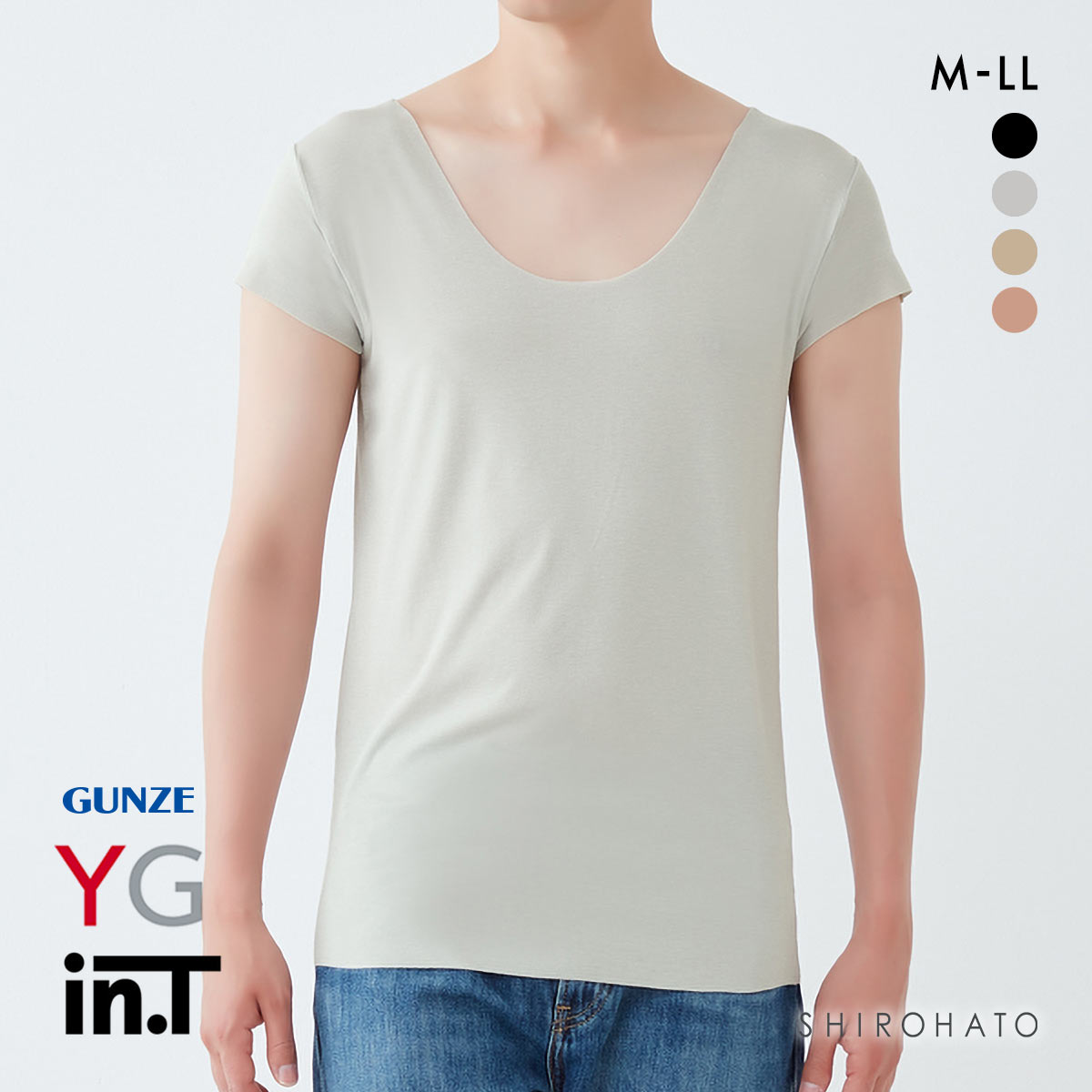 グンゼ GUNZE ワイジー YG インティー in.T 半袖 Tシャツ カットオフ 脇パッド付 後ろ丈長め クルーネック ボートネック対応(LGY-薄グレー-M)