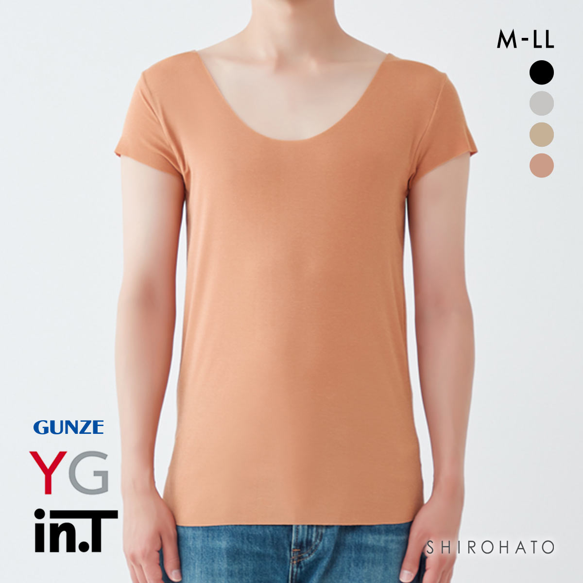 グンゼ GUNZE ワイジー YG インティー in.T 半袖 Tシャツ カットオフ 脇パッド付 後ろ丈長め クルーネック ボートネック対応(OR-オレンジ-M)