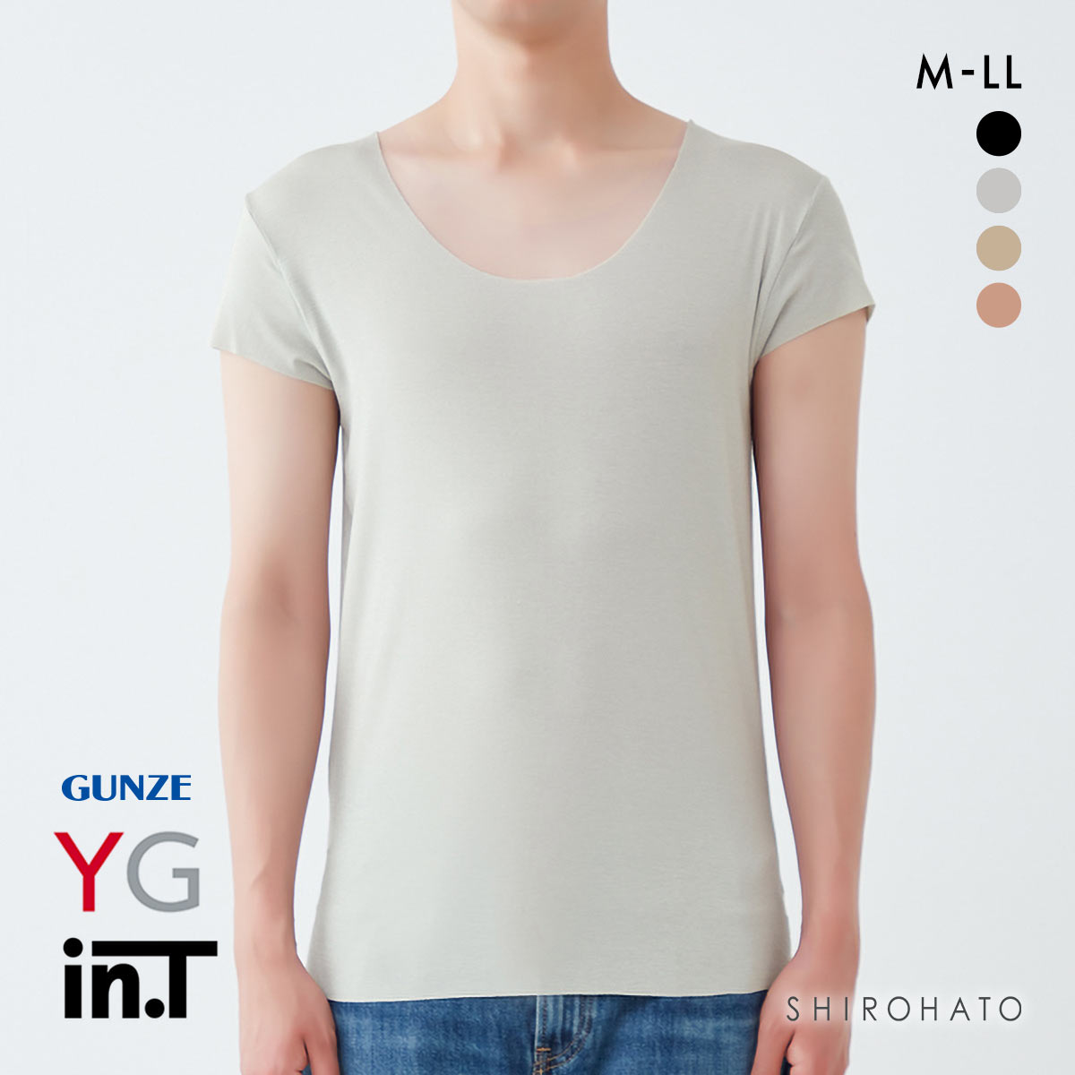 グンゼ GUNZE ワイジー YG インティー in.T 半袖 Tシャツ カットオフ クルーネック 後ろ丈長め 脇パッド付き(LGY-薄グレー-M)