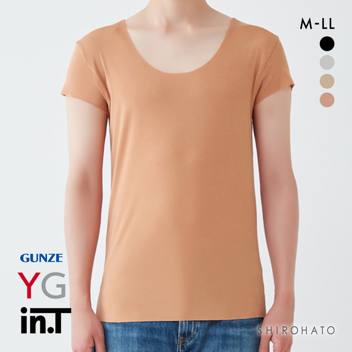 グンゼ GUNZE ワイジー YG インティー in.T 半袖 Tシャツ カットオフ クルーネック 後ろ丈長め 脇パッド付き(OR-オレンジ-M)