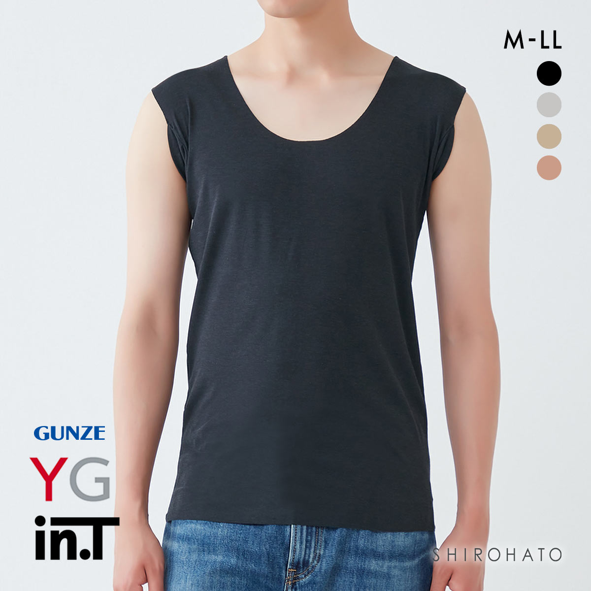 グンゼ GUNZE ワイジー YG インティー in.T タンクトップ 脇汗対策 クルーネック 後ろ丈長め 脇パッド付き(BK-ブラック-M)