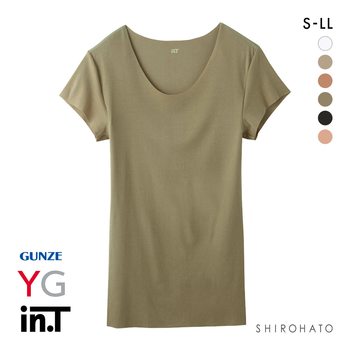 グンゼ GUNZE ワイジー YG カットオフ インティー in.T クルーネック 半袖 Tシャツ インナー 脇汗 汗取りパッド付き メンズ(OV-オリーブ-S)