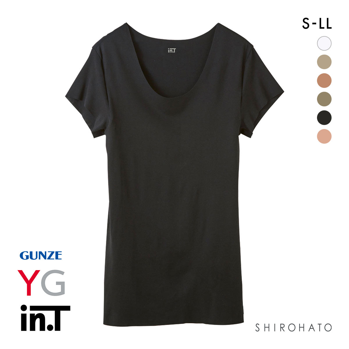 グンゼ GUNZE ワイジー YG カットオフ インティー in.T クルーネック 半袖 Tシャツ インナー 脇汗 汗取りパッド付き メンズ(BK-ブラック-S)
