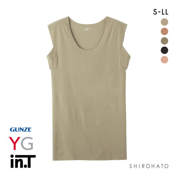 グンゼ GUNZE ワイジー YG インティー in.T タンクトップ 汗取りインナー 脇汗対策 クルーネック カットオフ スリーブレス(BE-ベージュ-S)
