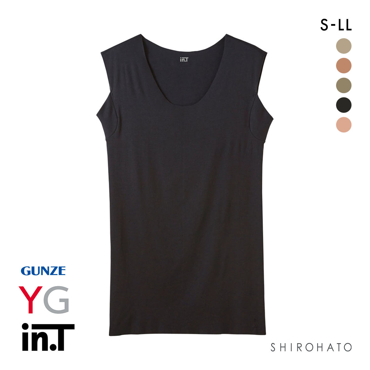 グンゼ GUNZE ワイジー YG インティー in.T タンクトップ 汗取りインナー 脇汗対策 クルーネック カットオフ スリーブレス(BK-ブラック-S)
