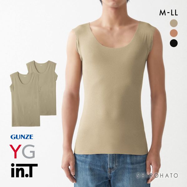 グンゼ GUNZE ワイジー YG インティー in.T タンクトップ 汗取りインナー 脇汗対策 クルーネック カットオフ スリーブレス 二枚組(BE-ベージュ-M)