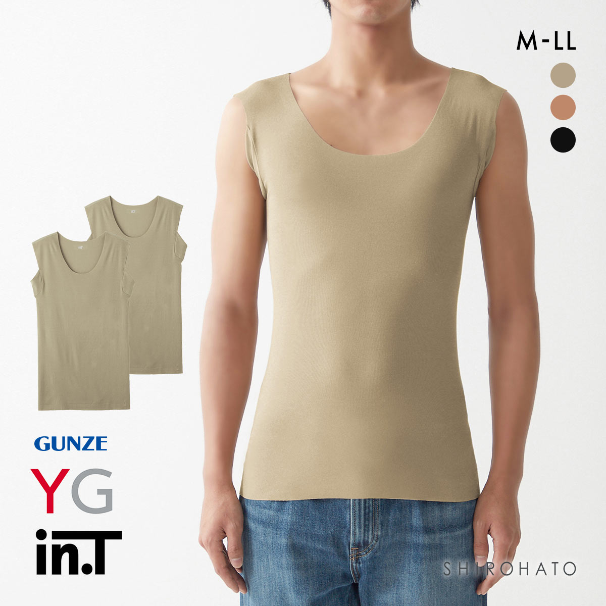 グンゼ GUNZE ワイジー YG インティー in.T タンクトップ 汗取りインナー 脇汗対策 クルーネック カットオフ スリーブレス 二枚組(BE-ベージュ-M)