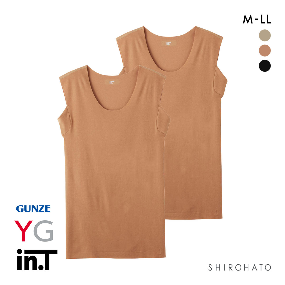 グンゼ GUNZE ワイジー YG インティー in.T タンクトップ 汗取りインナー 脇汗対策 クルーネック カットオフ スリーブレス 二枚組(OR-オレンジ-M)