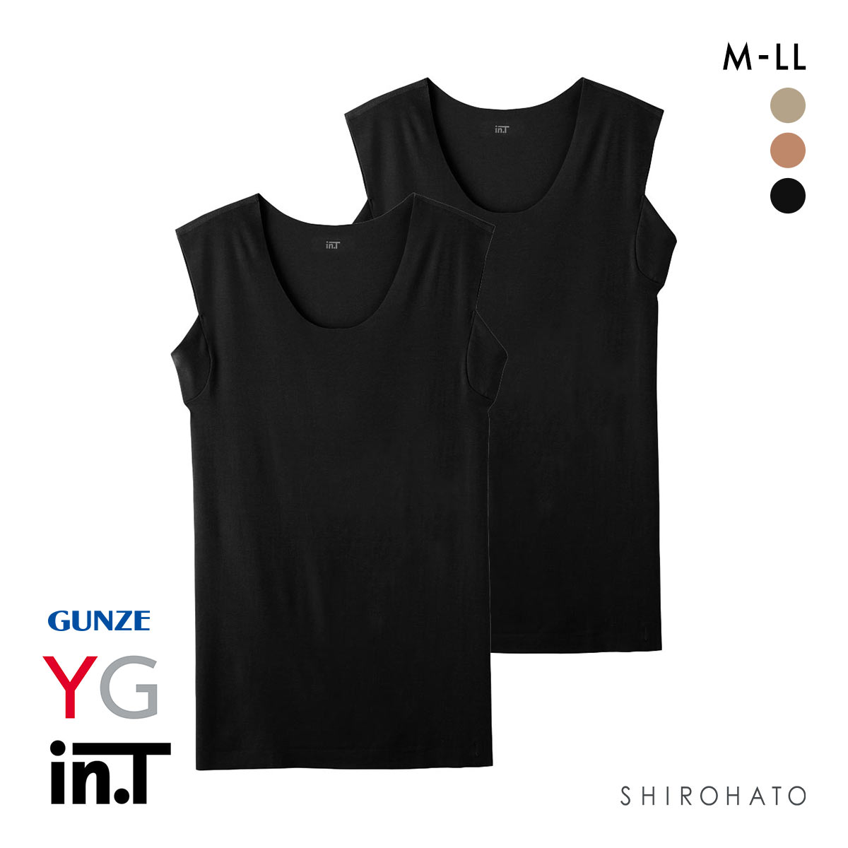 グンゼ GUNZE ワイジー YG インティー in.T タンクトップ 汗取りインナー 脇汗対策 クルーネック カットオフ スリーブレス 二枚組(BK-ブラック-M)