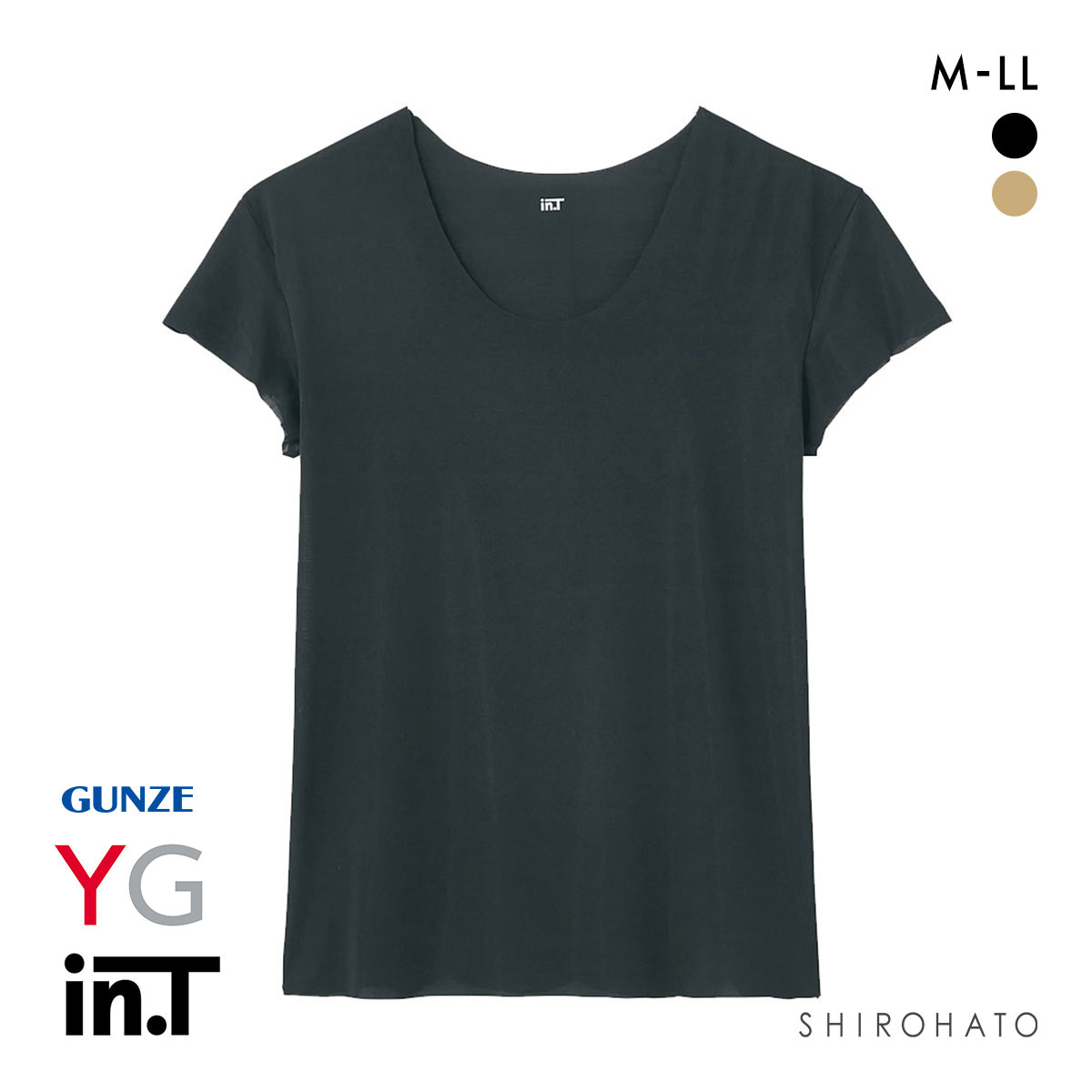 グンゼ GUNZE ワイジー YG インティー in.T 半袖 Tシャツ カットオフ クルーネック 超軽量 超速乾 汗取りインナー 脇汗対策(BK-ブラック-M)