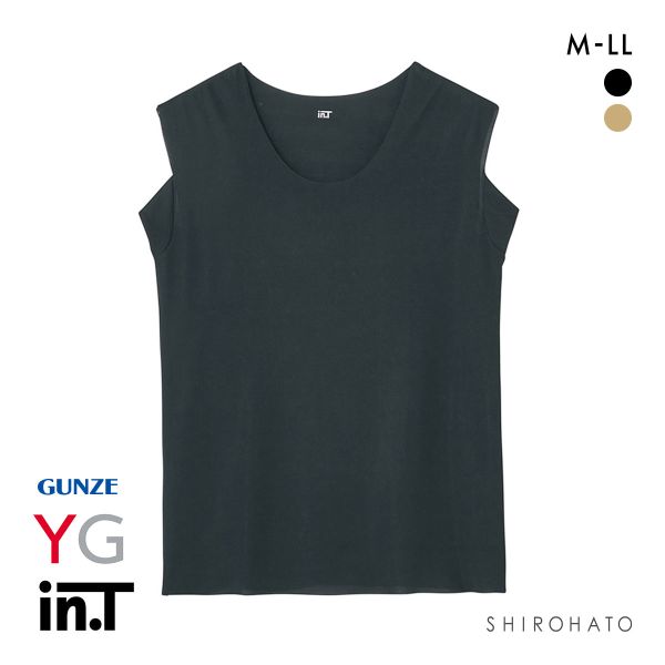 グンゼ GUNZE ワイジー YG インティー in.T タンクトップ カットオフ クルーネック 超軽量 超速乾 スリーブレス 汗取りインナー(BK-ブラック-M)