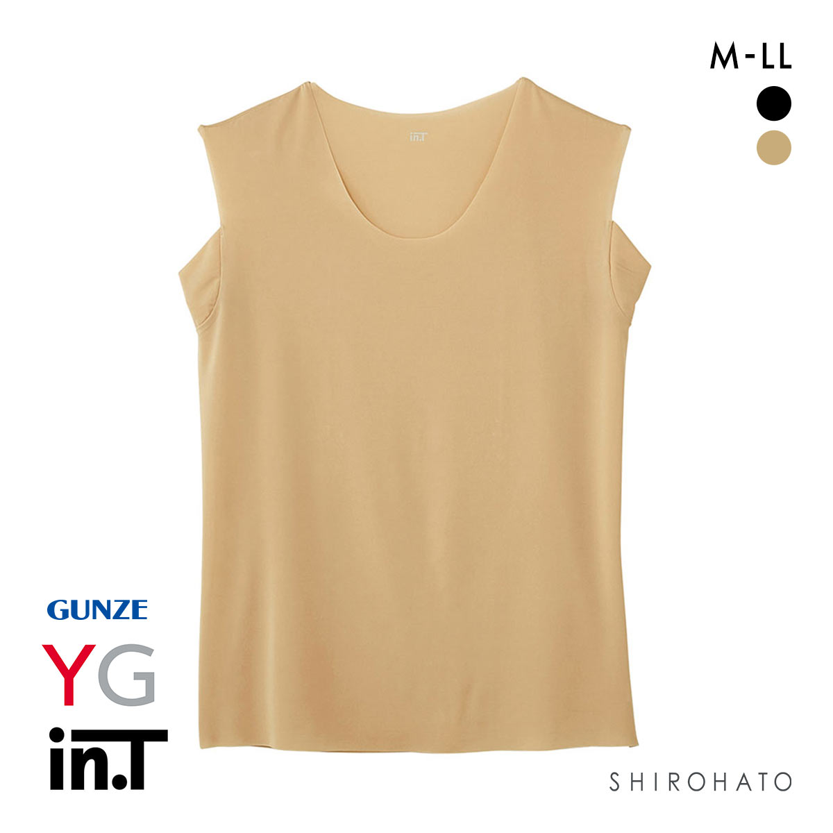 グンゼ GUNZE ワイジー YG インティー in.T タンクトップ カットオフ クルーネック 超軽量 超速乾 スリーブレス 汗取りインナー(BE-ベージュ-M)