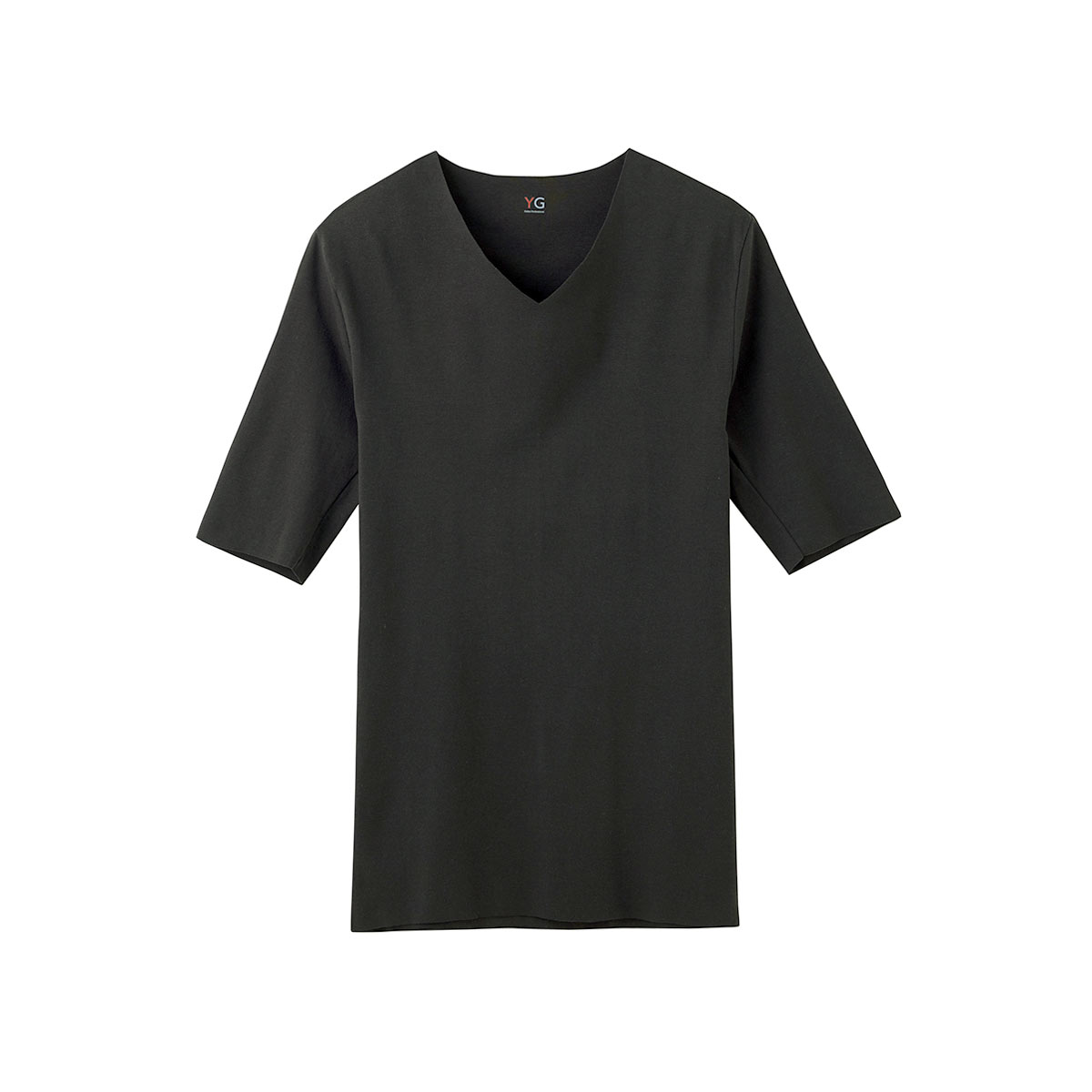 グンゼ GUNZE ワイジー YG HOT-ON COTTON ホットオンコットン 5分袖 Tシャツ 半袖 インナー カットオフ Vネック YV7111(BK-ブラック-M)