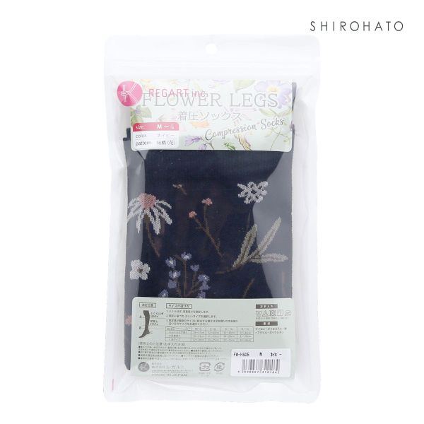 着圧ソックス 総花柄 靴下 ハイソックス 着圧 M-L L-LL 3L-4L 5L-6L 大きいサイズ