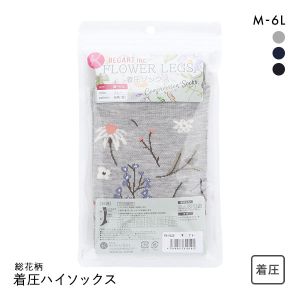 着圧ソックス 総花柄 靴下 ハイソックス 着圧 M-L L-LL 3L-4L 5L-6L 大きいサイズ
