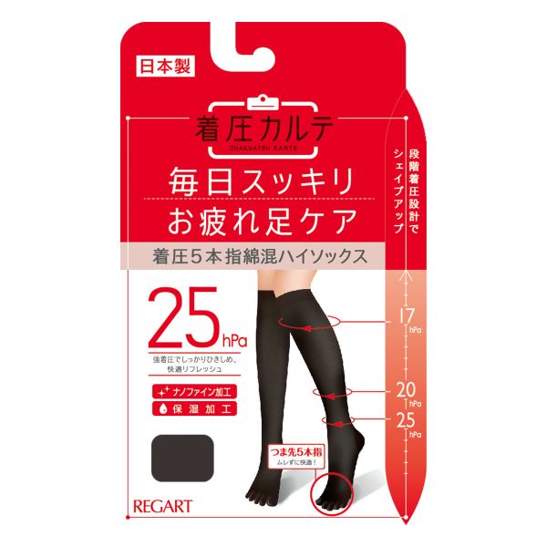 着圧カルテ 5本指ハイソックス 靴下 綿混 着圧 保湿 制菌 日本製