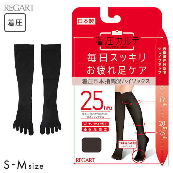 着圧カルテ 5本指ハイソックス 靴下 綿混 着圧 保湿 制菌 日本製
