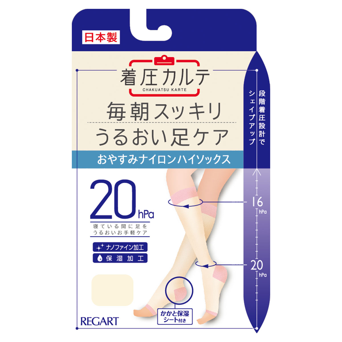 着圧カルテ おやすみナイロンハイソックス 靴下 着圧 オープントゥ 保湿 日本製(OW-オフホワイト-22-24cm)