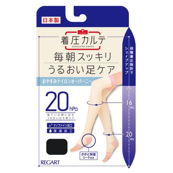 着圧カルテ おやすみナイロンオーバーニー 靴下 着圧 オープントゥ 保湿 日本製