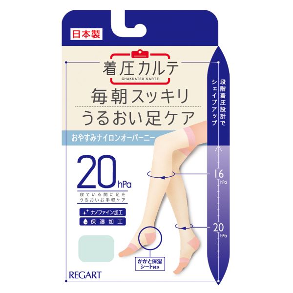 着圧カルテ おやすみナイロンオーバーニー 靴下 着圧 オープントゥ 保湿 日本製
