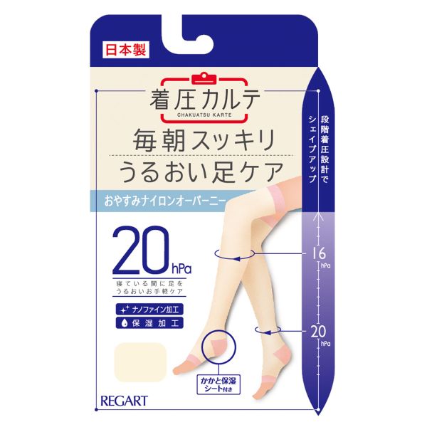 着圧カルテ おやすみナイロンオーバーニー 靴下 着圧 オープントゥ 保湿 日本製