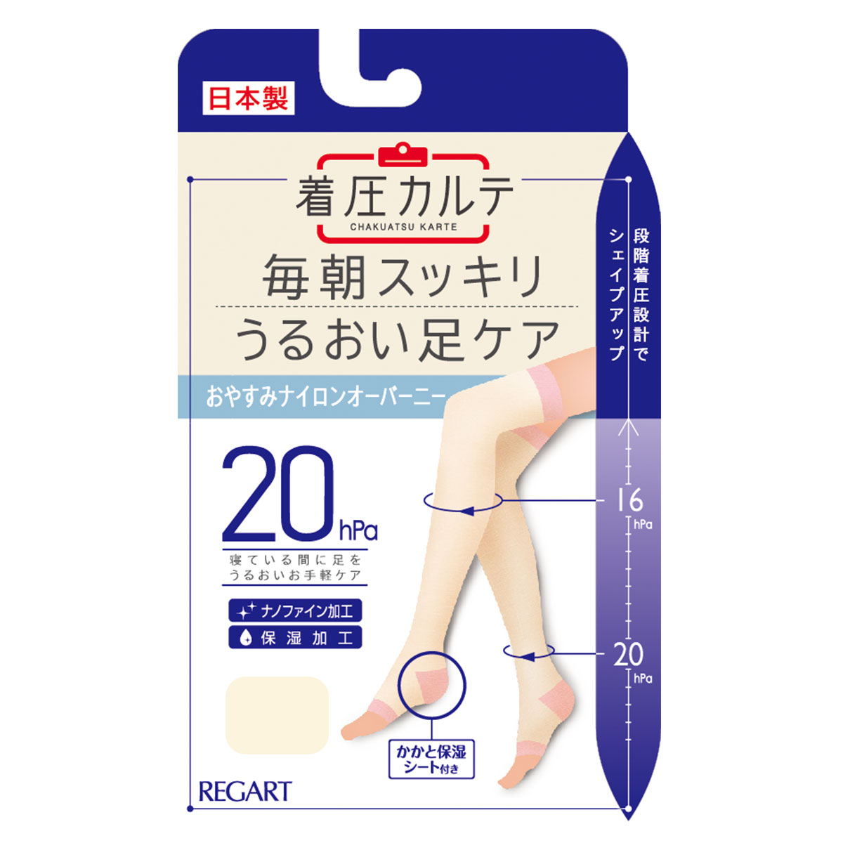 着圧カルテ おやすみナイロンオーバーニー 靴下 着圧 オープントゥ 保湿 日本製(OW-オフホワイト-22-24cm)