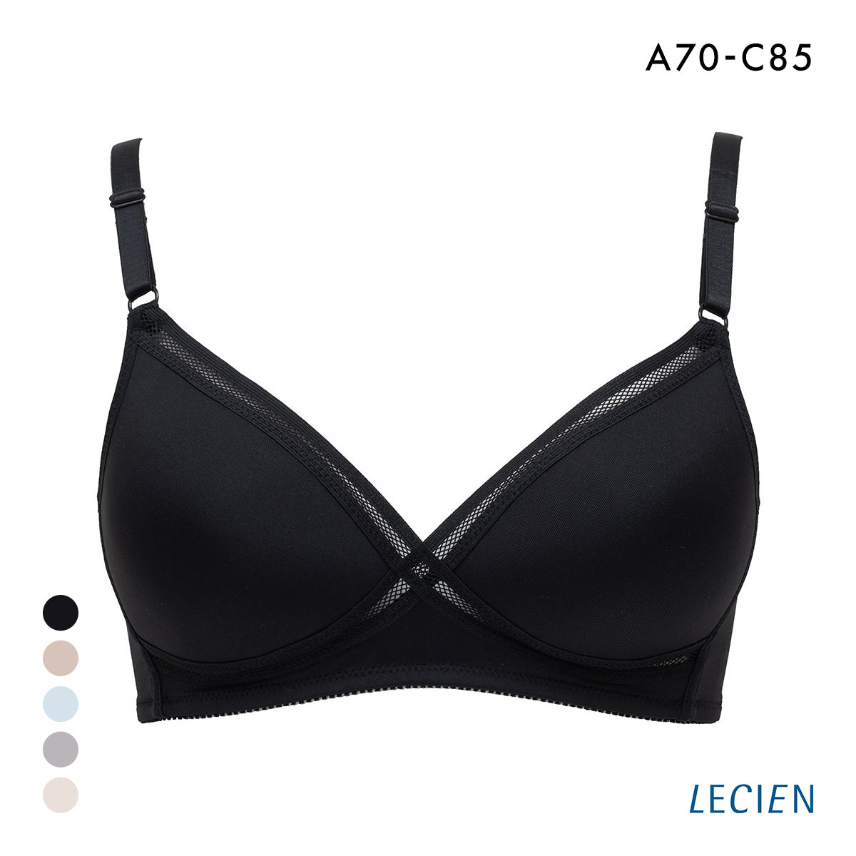 ルシアン LECIEN グッドチョイス GOOD CHOICE ノンワイヤー ブラジャー ABC カップ裏メッシュ ワイヤレスブラ 夏 単品(BK-ブラック-A70)