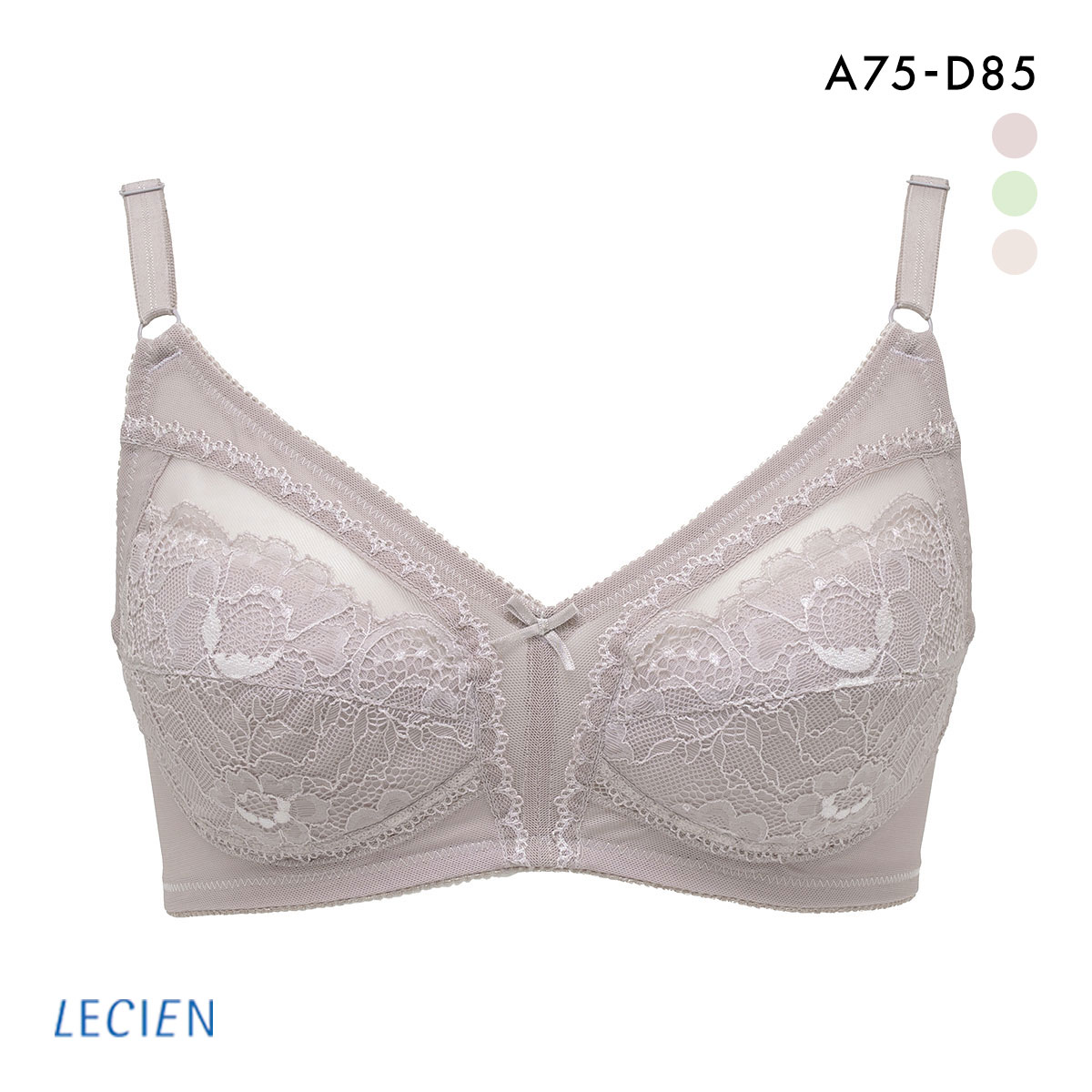 ルシアン LECIEN グッドチョイス GOOD CHOICE メッシュテープ使い 楽々フルカップ ノンワイヤー ABCD ブラジャー 単品(PGY-ピンクグレー-A75)