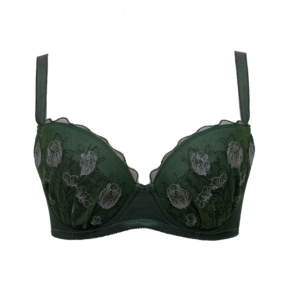 ルシアン LECIEN 大きめバスト専用 しっかり支えてすっきり脇寄せ 4/5カップ ブラジャー EFG 脇高 脇肉 大きいサイズ 単品(DGR-濃グリーン-E75)