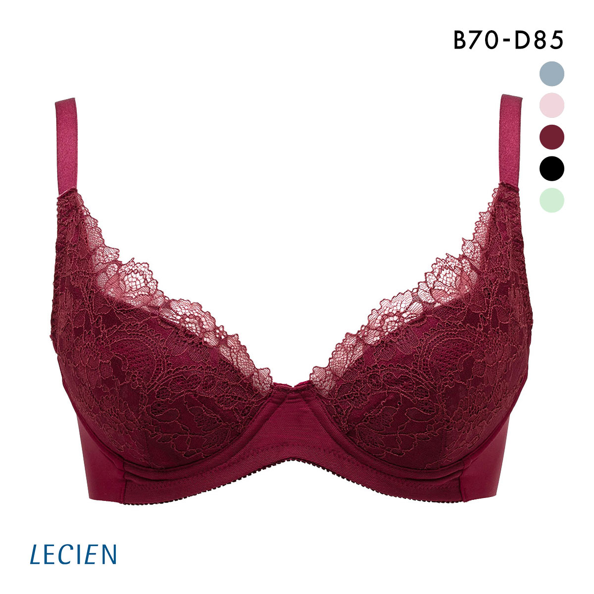 ルシアン LECIEN to Liftブラ 3/4カップ ブラジャー BCD 脇肉 脇高 美背中 カップリフト 単品(WI-ワイン-B70)
