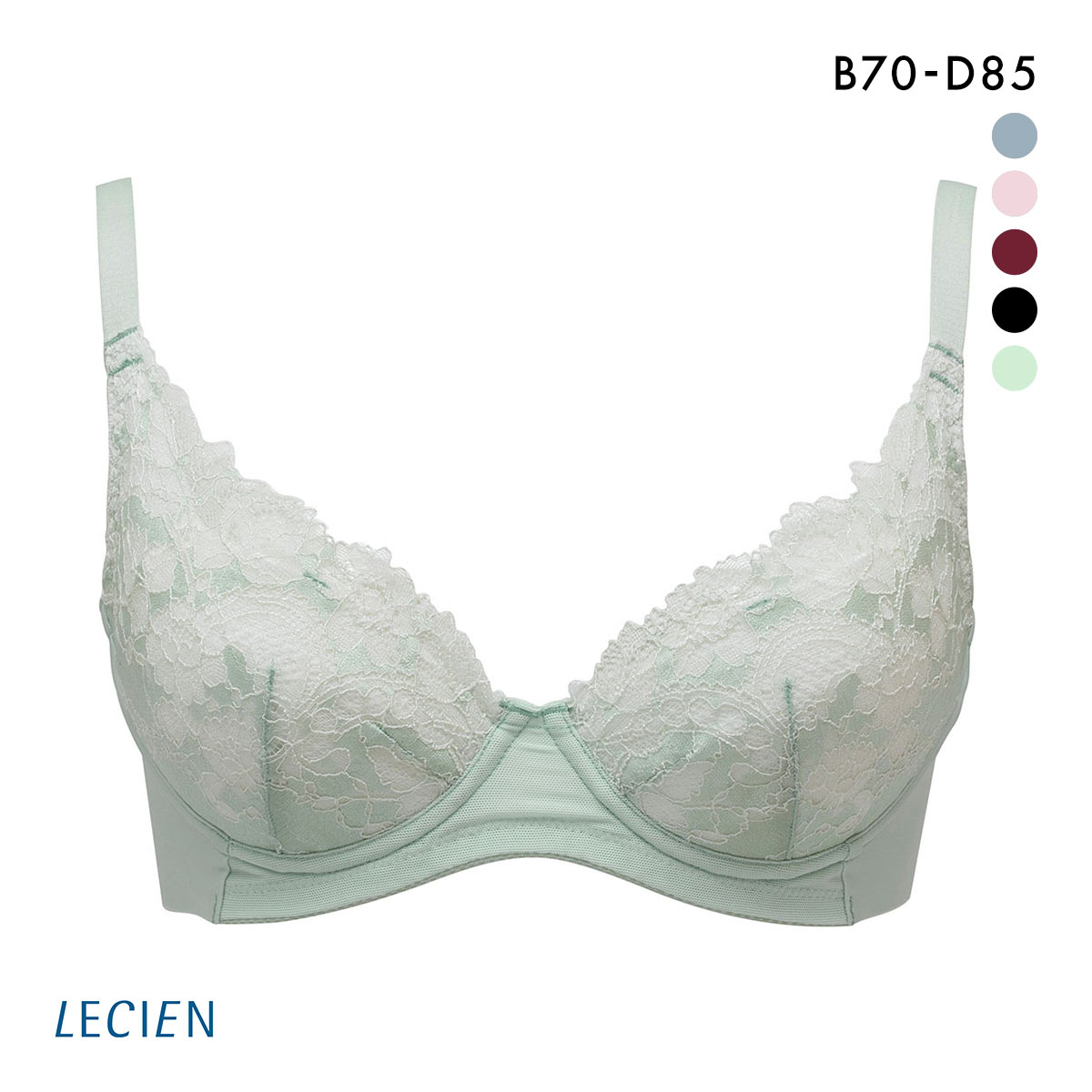 ルシアン LECIEN to Liftブラ 3/4カップ ブラジャー BCD 脇肉 脇高 美背中 カップリフト 単品(LGR-薄グリーン-B70)